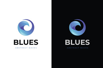 Aufkleber - wavy blue ocean logo icon design with abstract wave gradient graphic symbol, vector illustration