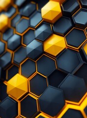 Aufkleber - Abstract 3D hexagonal pattern in dark blue and gold.