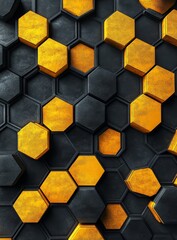 Fototapete - Abstract 3D hexagon pattern in yellow and black.