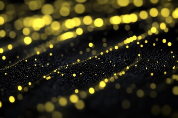 Poster - Yellow bokeh lights flowing over dark wavy surface