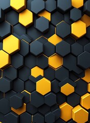 Aufkleber - Abstract 3D hexagon pattern in yellow and black. (1)