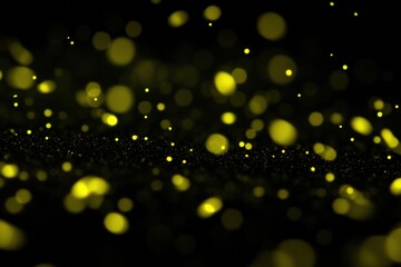 Poster - Yellow bokeh lights creating soft dreamy effect on black background