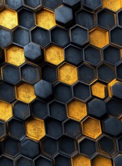 Leinwandbilder - Abstract 3D hexagonal pattern with gold and black elements.