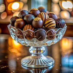 Wall Mural - chocolate candies in a beautiful wrapper in a beautiful crystal vase on a white background