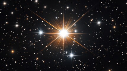 Wall Mural - Bright star shining in the dark sky with lens flare effect