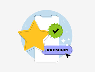 Fototapete - Verified mobile messenger profile with star icon symbolizes achievements and top ratings. Premium messenger account highlights exclusivity, paid features and trusted communication vector illustration