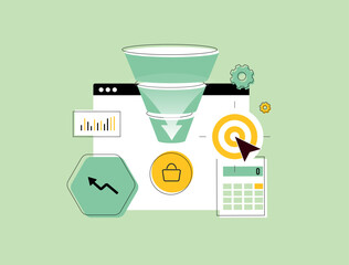 Poster - ecommerce conversion funnel illustrating conversion optimization, funnel metrics and conversion rate