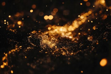 Poster - Golden glitter forming a magical swirl on black background