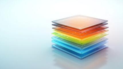 Poster - 3D rendering of colorful blockchain layers stacked upon each other, showcasing vibrant hues of orange, green, and blue. This represents modern technology and digital innovation