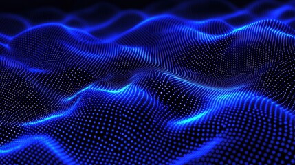 Poster - Abstract blue glowing digital particles forming a waving surface