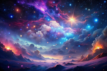 Wall Mural - vibrant nightscape filled with colorful stars and cosmic clouds