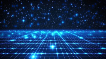 Aufkleber - Blue glowing digital grid and stars background representing digital network and data connection