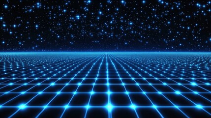Poster - Glowing digital grid and stars creating cyberspace landscape