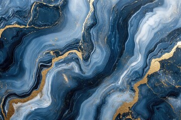 Canvas Print - marble cosmos swirls in deep blues and whites with golden veining