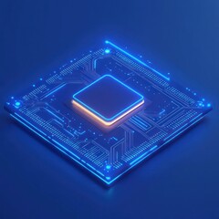 Poster - Futuristic CPU, glowing circuit board, blue background, technology concept