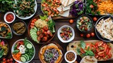 Delightful spread of vegetarian dishes with fresh ingredients for colorful healthy eating plant based nutrition organic lifestyle culinary wellness natural food balance concept.