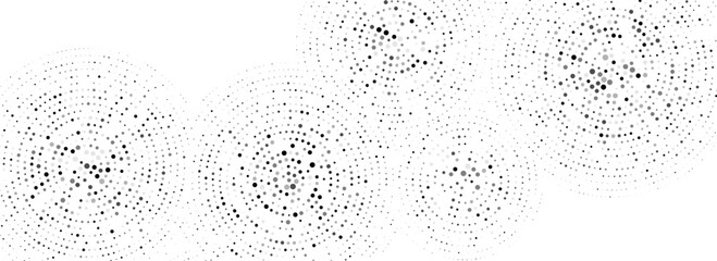 Poster - Black dotted concentric circle pattern. Radial halftone abstract wallpaper. Rippled sound wave ring background. Tech circular particle texture for banner, poster, presentation. Vector backdrop
