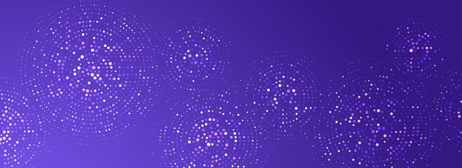 Poster - Purple digital technology pattern wallpaper. Glowing dotted circle background. Abstract dot round grid backdrop for business, science, healthcare, medicine, finance. Vector violet textured surface