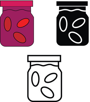 Set of Pickle jar outline icon, symbolizing preserved foods, condiments, or culinary ingredients with transparent background.
