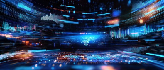 Poster - Digital landscape with vibrant data streams