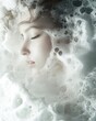 © Feri - Dreamlike Serenity: A Woman Submerged in Luxurious White Foam.