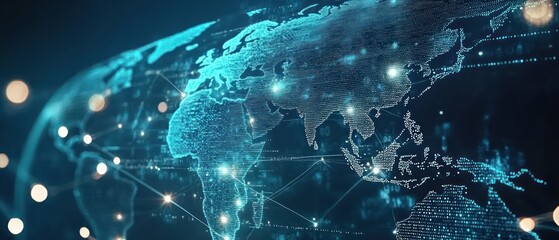 Poster - Digital world map with glowing connections and data flow