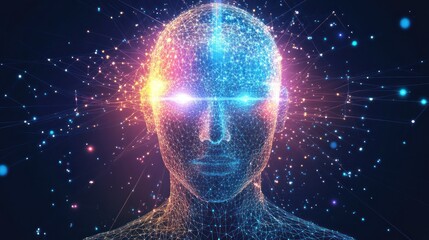 Poster - Digital representation of a human head with glowing features