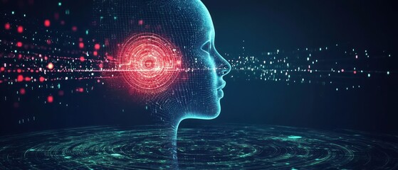 Poster - Futuristic digital profile with abstract sound waves and patterns
