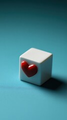 Poster - Minimalist white cube with a red heart on a blue background simple love concept design
