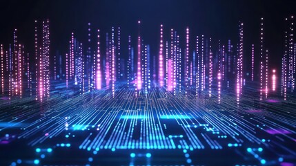 Poster - Vibrant digital landscape with colorful data streams