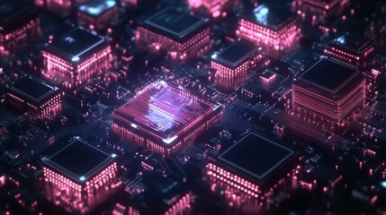 Poster - Futuristic digital circuit board with glowing processors