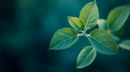 Wall Mural - Fresh Green Leaves in Close-Up Against a Soft Focus Background