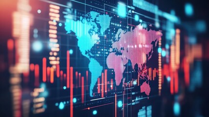 Poster - Colorful digital world map with data visualization elements