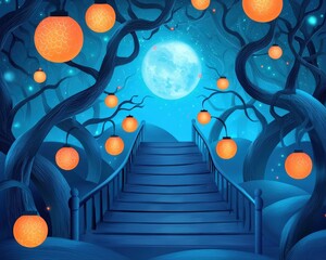 Poster - Ethereal Night with Lanterns and Moonlight Glow