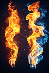 Poster - Dynamic Flames of Fire and Ice Abstract Concept with Glowing Particles on Dark Background