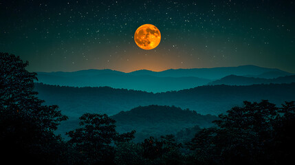 lunar eclipse over mountains: a mesmerizing view of a full moon in a total lunar eclipse, casting an