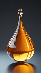 Aufkleber - Elegant amber liquid drop with smooth reflective surface against a dark grey background