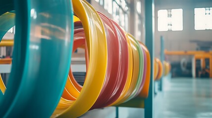 Poster - Close-up of colorful plastic rings in a production facility
