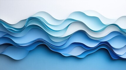 Poster - abstract blue paper layers creating a flowing wave pattern against a white background