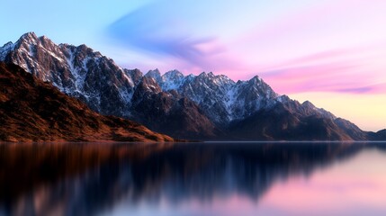 Wall Mural - Majestic Mountain Lake at Sunset: A Serene Landscape