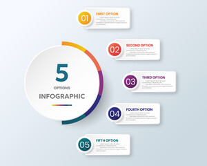 Wall Mural - Circle chart infographic template with 5 options for presentations