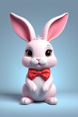 Wall Mural - there is a white rabbit with a red bow tie sitting down