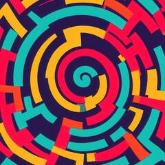 Poster - Abstract circular maze design, intricate patterns, engaging shapes, seamless flow, versatile use, ideal for digital projects, eye-catching visuals
