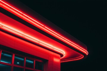 Wall Mural - Red Neon Lights Illuminate Modern Building Corner