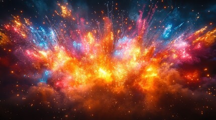 Poster - Vibrant Colorful Explosion of Light and Energy in the Night Sky