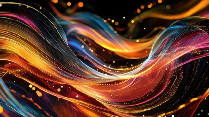 Poster - Abstract Colorful Waves with Light Flare on Black Background