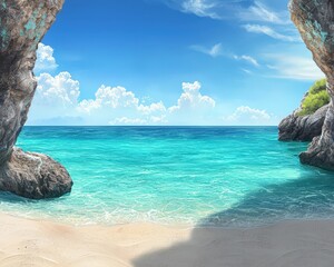Wall Mural - serene beach view with clear blue water and clouds