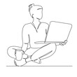 © nasharaga - One continuous single drawing line art flat doodle character, business, cartoon, one, laptop, worker. Isolated image hand draw contour on a white background