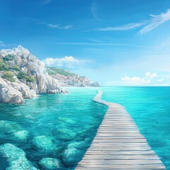 Wall Mural - serene coastal view with clear blue waters