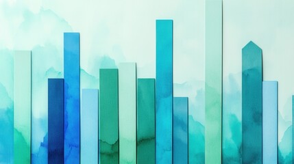 Poster - Stylish paper bar graph, varying shades of blue and green, visually representing data trends and comparisons, engaging and informative design